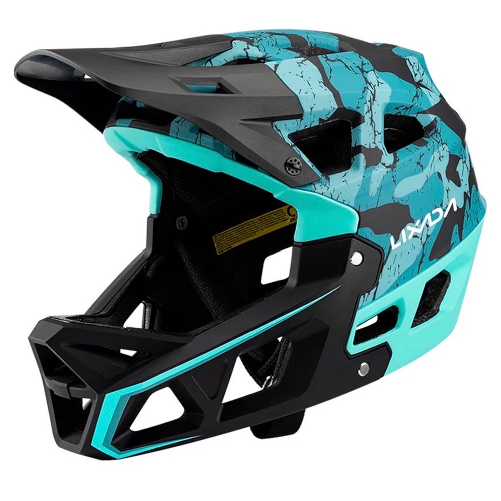 NWT Lixada MTB Helmet Unisex Large Teal Black Full Face Camo Downhill BMX